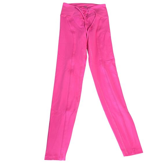 YEAR OF OURS Hot Pink Lace Up Leggings High Waist XS Extra Small - Picture 1 of 4